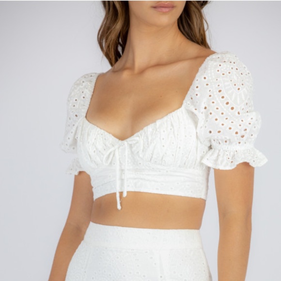 White Embroidered Lace Crop Top - Picture 2 of 7